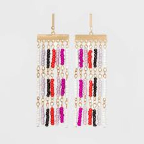 A New Day Beaded Fringe Dangle Earrings – Multicolor - Picture 1 of 5